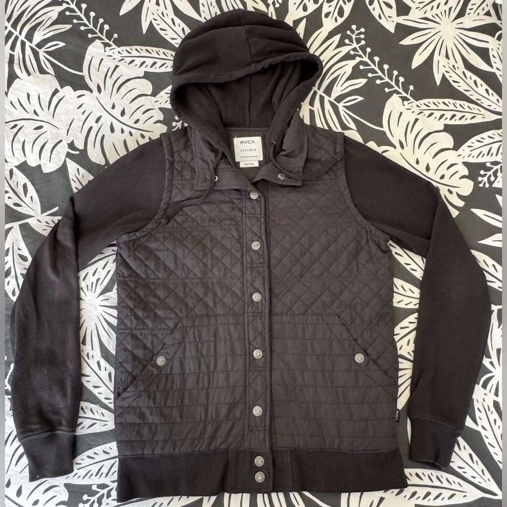 RVCA Black Quilted Hoodie Jacket